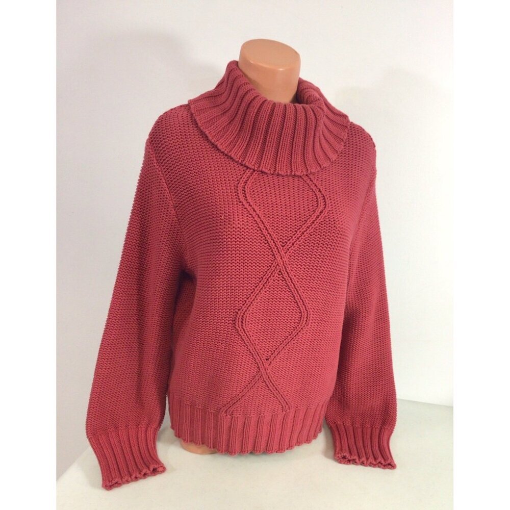 Cotton Country Chunky Knit Turtleneck Sweater Womens Large